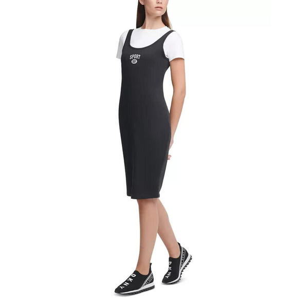 New Women's DKNY Sport Logo Front Layered Look T-Shirt Dress, Size: Small - Picture 2 of 4